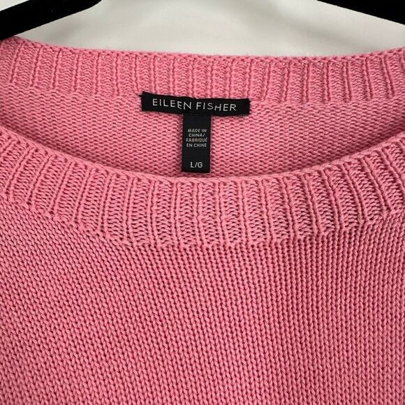 EILEEN FISHER Women’s Candy Pink Drop Shoulder Knit Tencel/Cotton Sweater Sz L - Picture 4 of 9